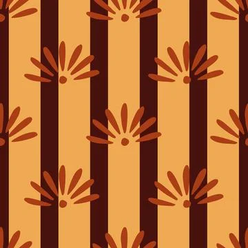 Autumn tones seamless pattern with chamomile flower elements print. Striped b Illustrazione stock