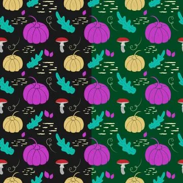 Autumn traditional seamless pattern. Hand-drawn elegant design of pumpkin Stock Illustration