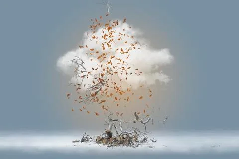 Autumn tree and leaves exploding into cloud Stock Photos