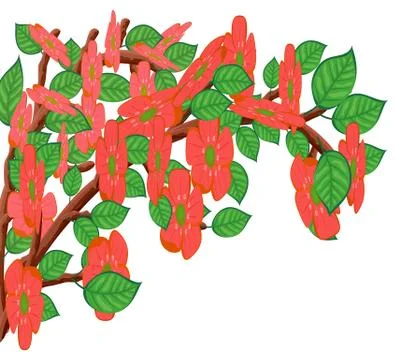 Autumn tree branch with flowers. Stock Illustration