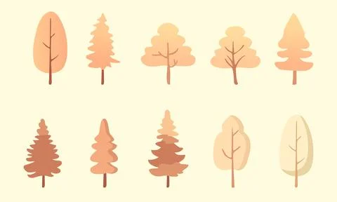Autumn Tree Collection Including Pine Tree Vector Illustration Stock Illustration