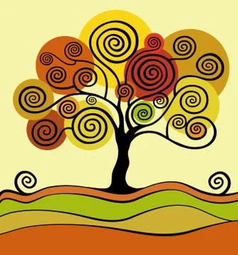 Autumn tree. defoliation leaf fall Stock Illustration