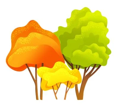 Autumn tree, different sizes and forms trees with green, orange, yellow leaves Stock Illustration
