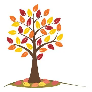 Autumn tree with falling leaves Stock Illustration