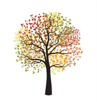 Autumn tree with falling leaves Stock Illustration