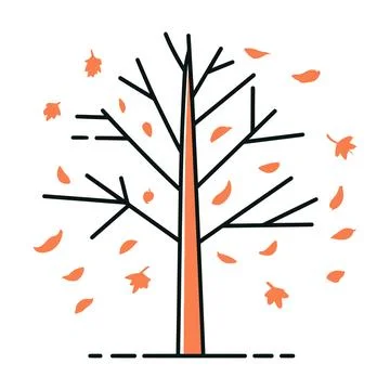 Autumn tree with falling leaves single seasonal Stock Illustration