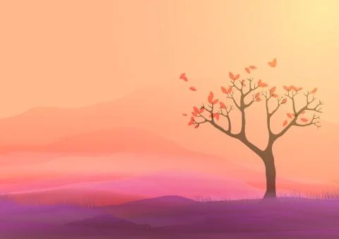 Autumn Tree Landscape - Vector Illustration Illustrazione stock