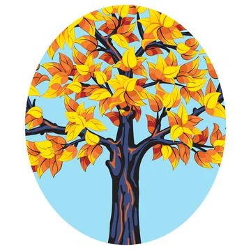 Autumn Tree Leaf In Oval Shape Stock Illustration