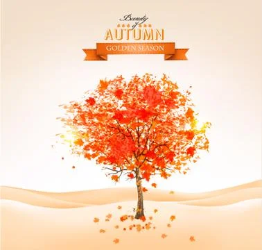 Autumn tree with orange leaves. vector. Stock Illustration