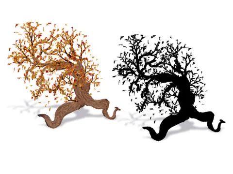 Autumn tree with silhouette Ilustración de archivo