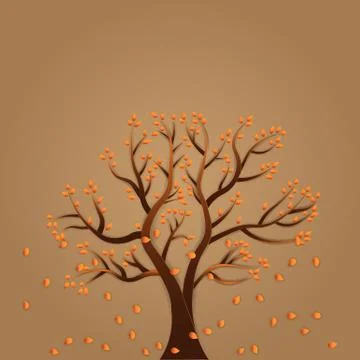 Autumn tree vector  with falling  leaves. paper art style. Stock Illustration