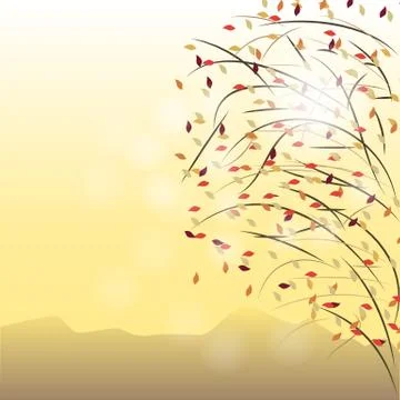 Autumn tree on yellow background Illustrazione stock