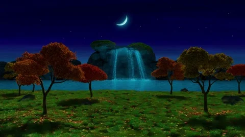 Autumn trees at blue waterfall Vídeo Stock 339445946