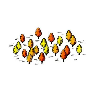 Autumn Trees for map. Doodle Yellow-red forest. Sketch park area Ilustración de archivo