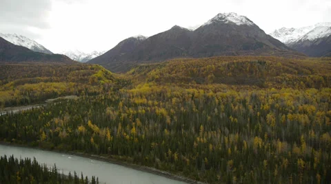 Autumn Trees, River, Mountain Stock Footage 38108073