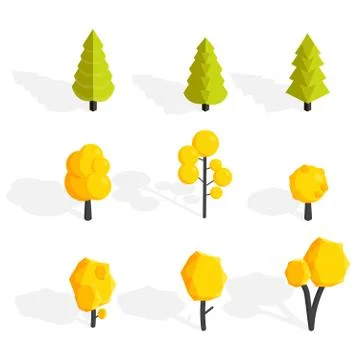 Autumn trees set. Low poly Vector illustration 스톡 일러스트
