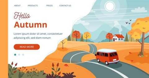 Autumn trip template. Vector illustration in flat style Stock Illustration