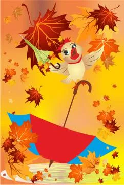 Autumn with an umbrella Stock Illustration