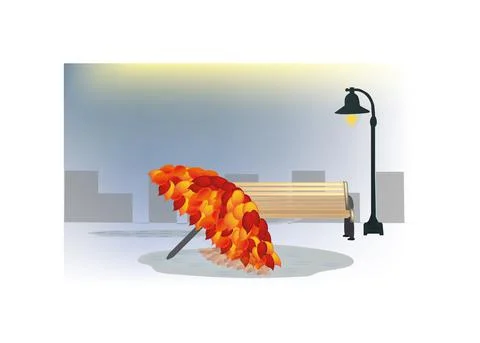 Autumn umbrella in the rain Stock Illustration
