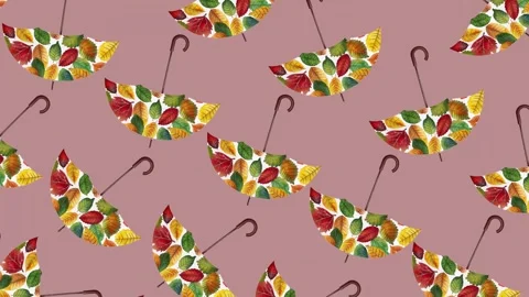 Autumn umbrellas pattern on mauve background Stock Footage 278385994