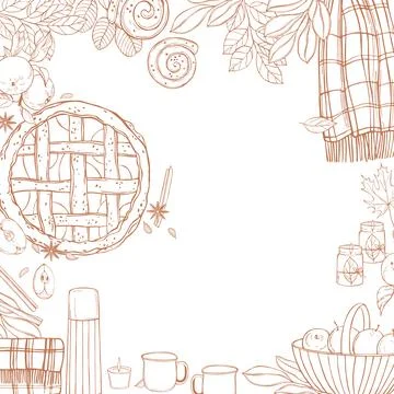 Autumn vector background with  apple pie. Sketch  illustration. Stock Illustration