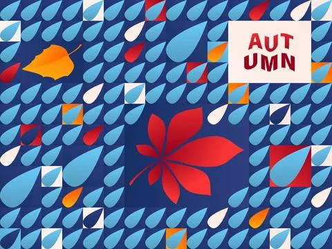 Autumn vector background. Fall leaves, rain drops with abstract geometric sha Illustrazione stock