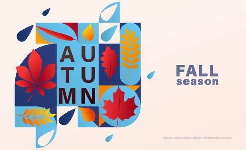 Autumn vector background. Fall leaves, rain drops with abstract geometric s.. Stock Illustration