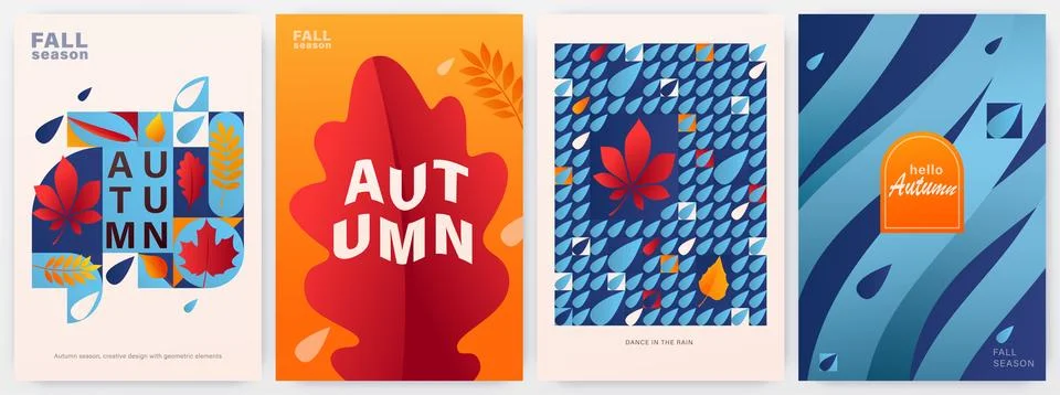 Autumn vector background. Fall leaves, rain, wind with abstract geometric sha Stockillustratie