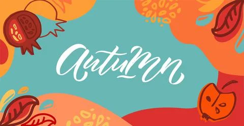 Autumn vector background with lettering typography of autumn. Autumn icon, badge Stock Illustration