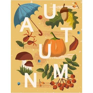 Autumn vector fall season background cartoon card Stock Illustration