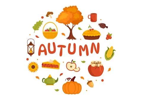 Autumn Vector Illustration Panoramic of Mountains and Maple Trees Fallen wi.. Illustrazione stock