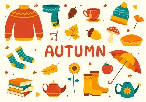 Autumn Vector Illustration Panoramic of Mountains and Maple Trees Fallen wi.. Illustrazione stock