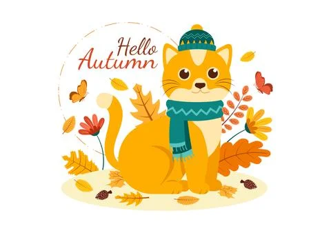 Autumn Vector Illustration Panoramic of Mountains and Maple Trees Fallen wi.. Stock Illustration