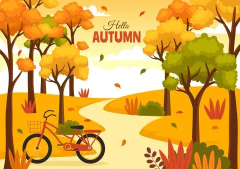 Autumn Vector Illustration Panoramic of Mountains and Maple Trees Fallen wi.. Illustrazione stock