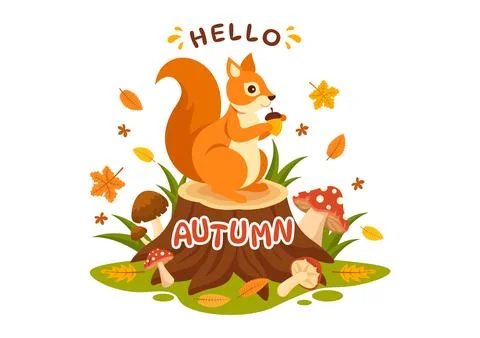 Autumn Vector Illustration Panoramic of Mountains and Maple Trees Fallen wi.. Illustrazione stock