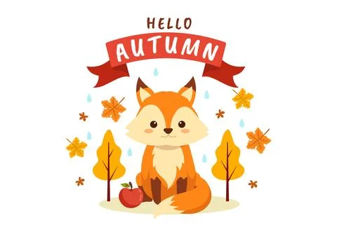 Autumn Vector Illustration Panoramic of Mountains and Maple Trees Fallen wi.. Illustrazione stock
