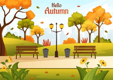 Autumn Vector Illustration Panoramic of Mountains and Maple Trees Fallen wi.. 스톡 일러스트