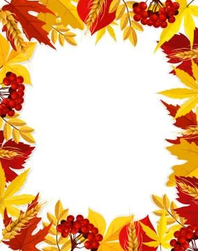 Autumn vector leaf foliage blank Fall frame poster Stock Illustration