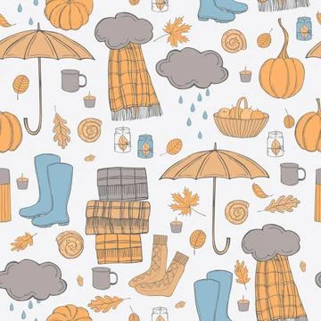 Autumn vector pattern with umbrella Stock Illustration