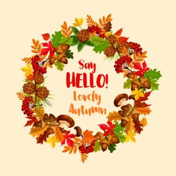 Autumn vector poster of maple leaf wreath Stock Illustration