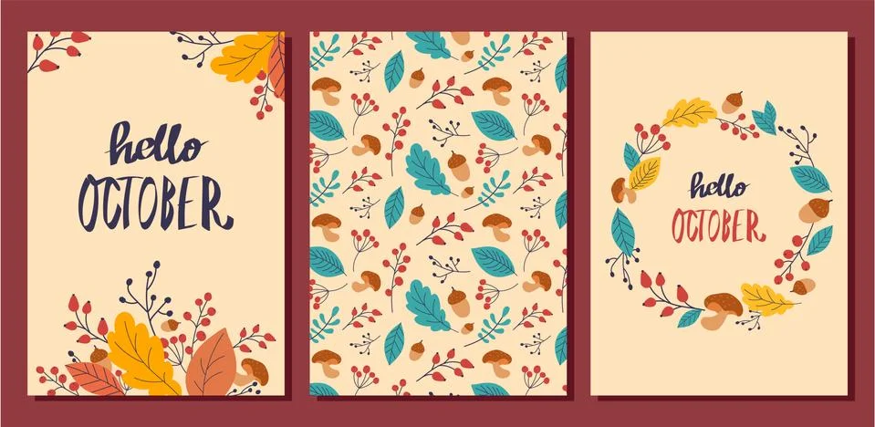 Autumn vector posters, drawing.Design for postcards, kitchen textiles, clothing Stock Illustration