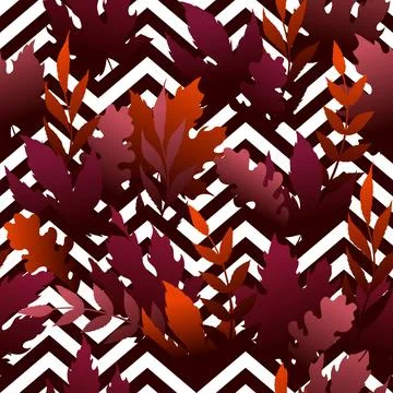 Autumn vector seamless pattern with colorful leaves and branches on geometr.. Stock Illustration