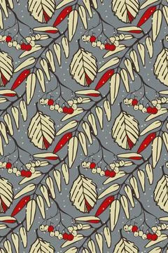 Autumn vector seamless pattern. Sketch ink brush hand drawn falling leaves, ash Illustrazione stock