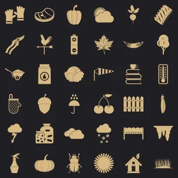 Autumn vegetable icons set, simple style Stock Illustration