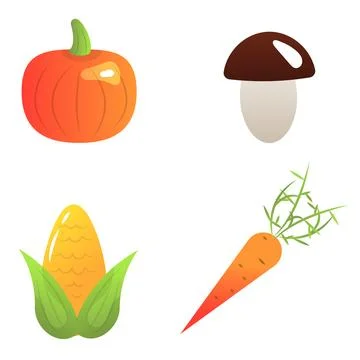 Autumn vegetables, vector flat set of icons on the white background Stock Illustration
