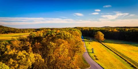 Autumn view of battlefields from longstreet observation tower in gettysburg,  Stock Photos
