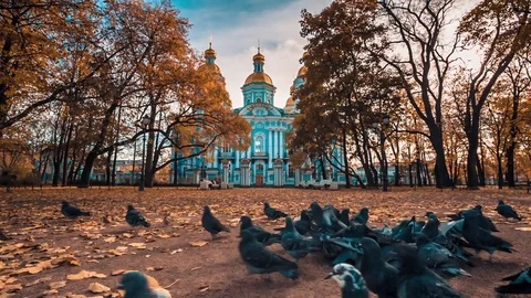 Autumn View of St. Nicholas Naval Cathedral Stock-Footage 72999010