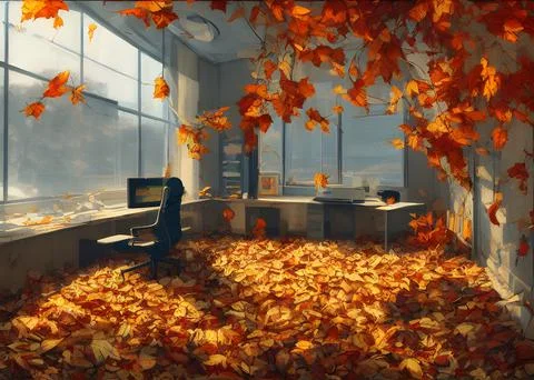 Autumn views, yellow and red palette, leaf and trees, serinity and happy sadness Stock Illustration
