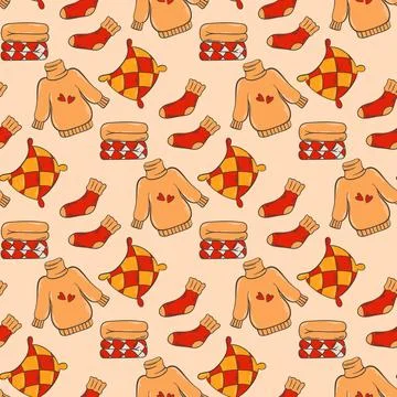 Autumn warm clothes seamless pattern Illustrazione stock