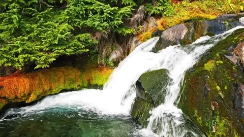 Autumn Waterfall at Reflection Lake Trail, Mount Rainier National Park, Washingt Stock Footage 332139306